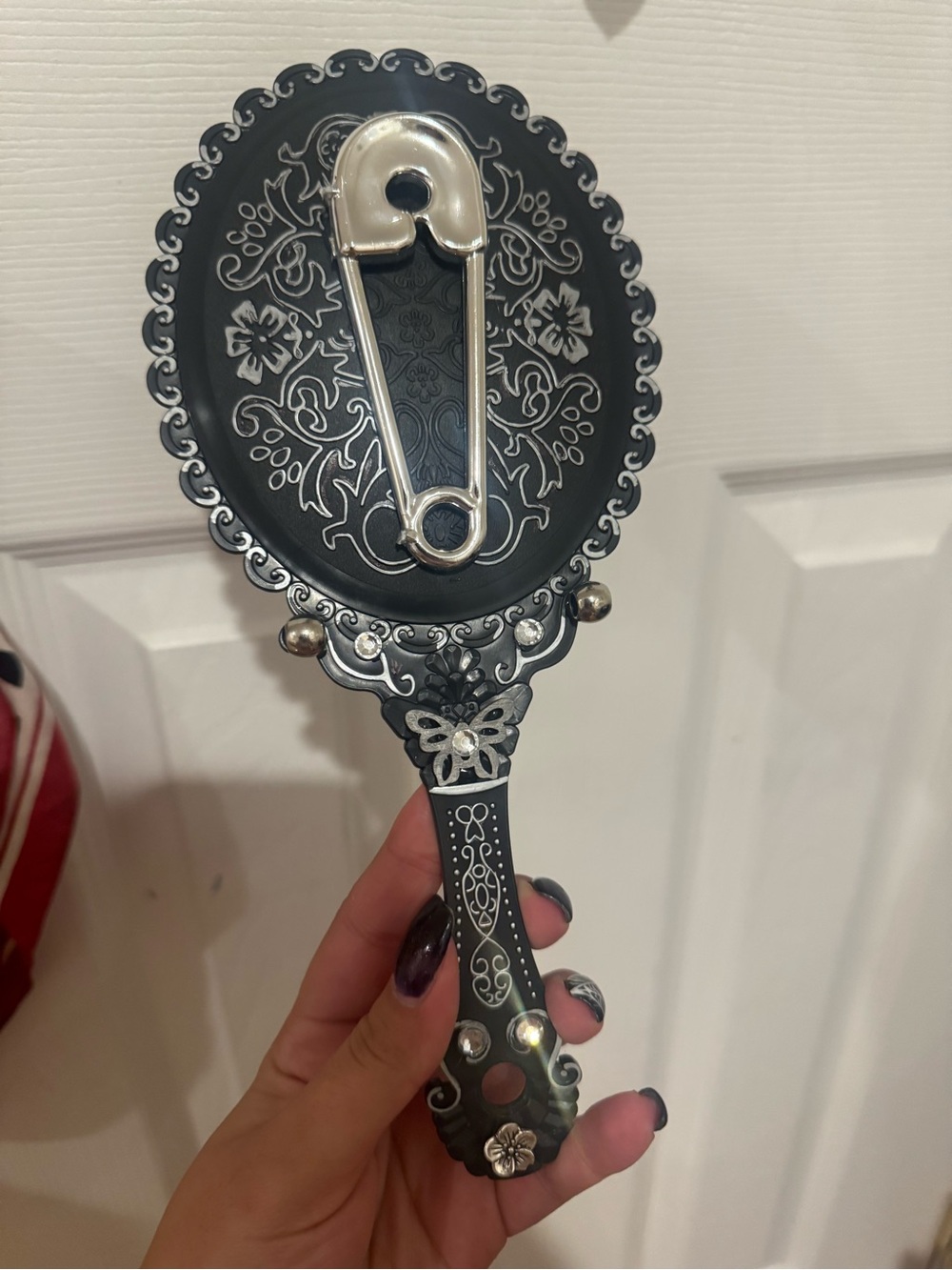 Gothic Safety pin black/silver handmade mirror